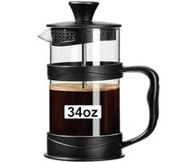 PARACITY Coffee Press Coffee Maker 1000 ml, Cafetiere 4 Cup, French Press with 3 Filters Screen, Coffee Pot 34oz, French Press Coffee Maker for Travel& Home Gift(Black)
