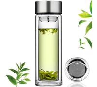 PARACITY Cold Brew Tea Bottle, Double Wall Glass Travel Mug 12oz/350ml | Portable, Tea Tumbler Water Bottle Diffuser, For Loose Tea Flower Herbal Tea Bags, Stainless Steel Tea Leak