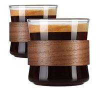 ParaCity Espresso Cups 240ML, Set of 2, Espresso Cup, Expresso Coffee Cup | Borosilicate, Wooden Ring, Clear, Espresso Accessories, Heat Resistant Glass Cup for Coffee Tea Milk Juice Ice Cream