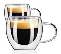 PARACITY Espresso Cups Set Of 2, Double Wall Insulated Glass Coffee Mugs 2.5 OZ, Cappuccino Cups with Handle, Clear Glass Coffee Cups Travel Camping for Cappuccino/Latte/Tea/Shots …