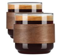 ParaCity Espresso Cups Set of 2 with Wooden Ring, High Borosilicate Espresso Shot Glass, Clear Small Expresso Shots Cup, Espresso Accessories (Small)