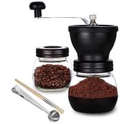 PARACITY Manual Coffee Bean Grinder with 2 Glass Jars(11oz Each), Hand Coffee Grinder Mill with Ceramic Burr, Hand Crank/Handheld, Small Portable Coffee Grinders with Brush/Spoon for Camping
