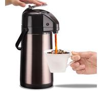 ParaCity Upgraded Airpot Coffee Carafe with Double Pump, 2.5L Stainless Steel Drink Dispenser for Hot & Cold Beverages with Lazy Susan Base, Insulated Thermal Dispenser for Hot Cocoa & Parties