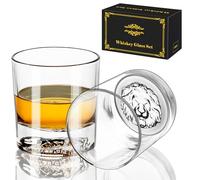 PARACITY Whiskey Glasses, Lion Pattern Thick Bottom, 10.6oz Old Fashioned Glasses for Whiskey, Gin, Vodka, Whiskey Glasses Set of 2, Gift for Men, Father's Day Gift