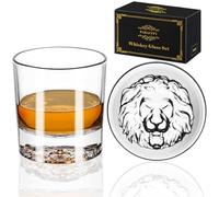 PARACITY Whiskey Glasses Set of 2, Lion Pattern Thick Bottom, 10.6oz/300ml Crystal Glasses for Whisky Glass, Gin, Vodka, Cocktail Glasses, Whisky Gift Set, Suitable for use in Bars, Parties and Homes