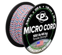 Paracord Planet Micro Paracord - Thin Braided Cord for Crafting, Fishing, and DIY Projects in 38m Spools - Red, White & Blue
