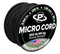Paracord Planet Micro Paracord - Thin Braided Cord for Crafting, Fishing, and DIY Projects in 38m Spools - Black