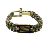 Paracord Survival Bracelet - 550 Cord Wristband, Adjustable Shackle with Bronze Us Flag, Durable Accessory for Men, Veterans, Outdoor Adventures, Camping, Hiking, and Everyday Wear