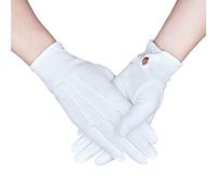 Parade Gloves White Cotton Formal Tuxedo Costume Honor Guard Gloves with Snap Cuff, Coin Jewelry Silver Inspection Gloves