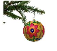Paradise Bauble - Gold Base with Bright Pink & Yellow Floral Embroidery | 10cm | Handmade Fabric Ornament | Sustainable Home Decor | Unique Artisan Gift | UK Handmade Luxury Bauble