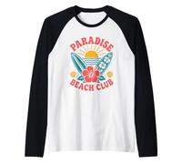 Paradise Beach Club Tropical Surf Summer Vacation Retro Raglan Baseball Tee