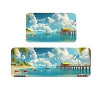 Paradise Beach Coconut Tree Rug Cushioned Kitchen Rugs Sets Of 2 Comfort Standing Mat For Home Decor Sink,Kitchen Mats For Floor Non Slip Washable ，Laundr 17"X47"+17"X30"