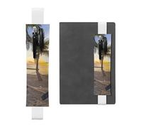 Paradise Beach Palm Trees Print 2pcs Adjustable Elastic Band Pen Holder Pu Leather Pen Sleeve Pouch for Hardcover Journals, Notebooks for Back to School Gift