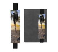 Paradise Beach Palm Trees Print 2pcs Adjustable Elastic Band Pen Holder Pu Leather Pen Sleeve Pouch for Hardcover Journals, Notebooks for Back to School Gift