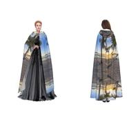Paradise Beach Palm Trees Print Halloween Hooded Cloak for Men Women