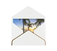 Paradise Beach Palm Trees Print Horizontal Gold-Edged Pearl Greeting Card W/Envelope-Holiday,Birthday,Anniversary,Party(2pcs)
