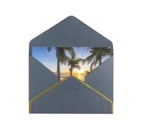Paradise Beach Palm Trees Print Horizontal Gold-Edged Pearl Greeting Card W/Envelope-Holiday,Birthday,Anniversary,Party(2pcs)