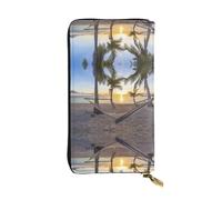 Paradise Beach Palm Trees Print Leather Long Clutch Wallet for Women â€“ Fashionable with Multiple Card Slots, Coin Pocket