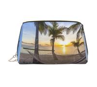 Paradise Beach Palm Trees Print Makeup Bag Portable Leather Waterproof Cosmetic Bag Clutch Makeup Brush Bag (6.7x4.3in)
