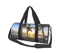 Paradise Beach Palm Trees Print Round Duffel Bag, Canvas Overnight Travel Tote Bag, Waterproof and Tear-Resistant.Foldable Weekend Travel Bag