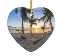 Paradise Beach Palm Trees Printed decorative ornaments, ceramic heart-shaped ornaments, can be hung on Christmas trees and fireplaces
