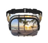 Paradise Beach Palm Trees Square Double Layer Waist Bag Belt - Unisex Everywhere Fanny Pack Purse with Adjustable Strap, Running, Travel, Black, One Size