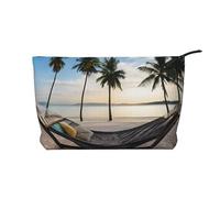 Paradise Beach with Hammock Coconut Palm Trees Corduroy Makeup Bag, Stylish and Durable, Portable and Lightweight