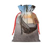 (Paradise Beach with Hammock Coconut Palm Trees) Large Reusable Burlap Pouches Rustic Wedding Favor Xmas Bags Drawstring Gift Sacks Bulk Party. S Size