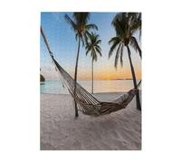 Paradise Beach with Hammock Coconut Palm Trees -Print 500 Piece Picture Puzzles For Adults Eco-Friendly Wooden Jigsaw With Images Gift For Family Fun And Relaxation