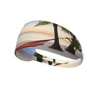 Paradise Beach With Hammock Coconut Palm Trees Print Fashionable Elastic Sports Headband - Sweat Absorbing And Breathable, Suitable For Various Sports Running, Yoga, Fitness, Etc