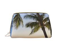 Paradise Beach with Hammock Coconut Palm Trees Print Makeup Bag Portable Leather Waterproof Cosmetic Bag Clutch Makeup Brush Bag (6.7x4.3in)