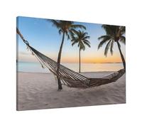 Paradise Beach with Hammock Coconut Palm Trees -Print Modern Canvas Wall Decor 16X24 Inche, Frameless Art Print with Wooden Strainer, Ready to Hang for Living Room & Bedroom.