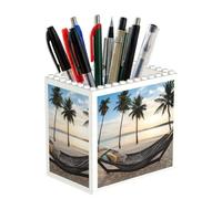 Paradise Beach With Hammock Coconut Palm Trees Print Personalised Building Blocks Pencil Holder For Office School And Home Creative Craft Decorations Desk Decor Mini Building Block Toy(1pcs)