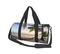 Paradise Beach with Hammock Coconut Palm Trees Print Round Duffel Bag, Canvas Overnight Travel Tote Bag, Waterproof and Tear-Resistant.Foldable Weekend Travel Bag