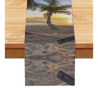 Paradise Beach With Hammock Coconut Palm Trees Print Table Runner 13x72in Fall Table Decor