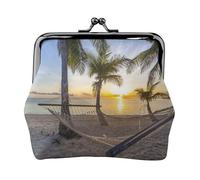 Paradise Beach with Hammock Coconut Palm Trees Print Women's Mini Coin Purse Leather Wallet Pouch for Daily Use and Gifts 1PCS
