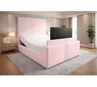 PARADISE BEDS LTD Luxury Upholstered Adjustable TV Bed in Baby Pink | Size: Double PARADISE BEDS LTD Baby Pink Double