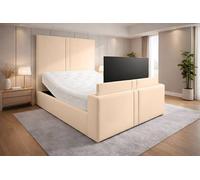 PARADISE BEDS LTD Luxury Upholstered Adjustable TV Bed in Beige | Size: Double PARADISE BEDS LTD Beige Double