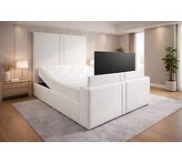PARADISE BEDS LTD Luxury Upholstered Adjustable TV Bed in White | Size: Super King PARADISE BEDS LTD White Super King