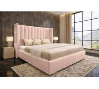 PARADISE BEDS LTD Ottoman Winged Bed Gas Lift Storage Plush Velvet 54" Headboard in Baby Pink | Size: Super King PARADISE BEDS LTD Baby Pink Super King