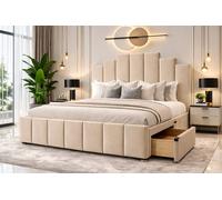 PARADISE BEDS LTD PLUSH VELVET DIVAN BED SET WITH HEADBOARD & DRAWERS in Beige | Size: King PARADISE BEDS LTD Beige King