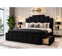 PARADISE BEDS LTD PLUSH VELVET DIVAN BED SET WITH HEADBOARD & DRAWERS in Black | Size: King PARADISE BEDS LTD Black King