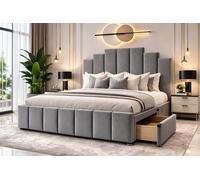 PARADISE BEDS LTD PLUSH VELVET DIVAN BED SET WITH HEADBOARD & DRAWERS in Grey | Size: Small Double PARADISE BEDS LTD Grey Small Double