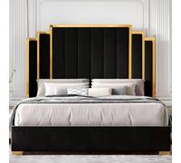 PARADISE BEDS LTD Royal Touch Velvet Upholstered Double Bed Set in Black PARADISE BEDS LTD Black Double