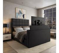 PARADISE BEDS LTD Royal Upholstered Dream Sleep Tv Bed With Ottoman Lift Storage in Black | Size: Double PARADISE BEDS LTD Black Double