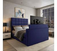 PARADISE BEDS LTD Royal Upholstered Dream Sleep Tv Bed With Ottoman Lift Storage in Dark Blue | Size: Double PARADISE BEDS LTD Dark Blue Double