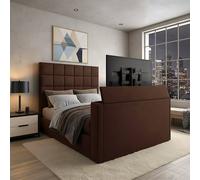 PARADISE BEDS LTD Royal Upholstered Dream Sleep Tv Bed With Ottoman Lift Storage in Dark Brown | Size: Small Double PARADISE BEDS LTD Dark Brown Small Double