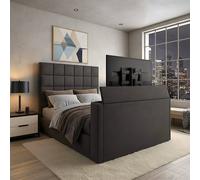 PARADISE BEDS LTD Royal Upholstered Dream Sleep Tv Bed With Ottoman Lift Storage in Dark Grey | Size: Double PARADISE BEDS LTD Dark Grey Double