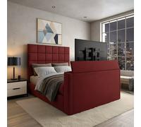 PARADISE BEDS LTD Royal Upholstered Dream Sleep Tv Bed With Ottoman Lift Storage in Dark Red | Size: Double PARADISE BEDS LTD Dark Red Double
