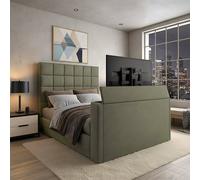 PARADISE BEDS LTD Royal Upholstered Dream Sleep Tv Bed With Ottoman Lift Storage in Olive | Size: Small Double PARADISE BEDS LTD Olive Small Double